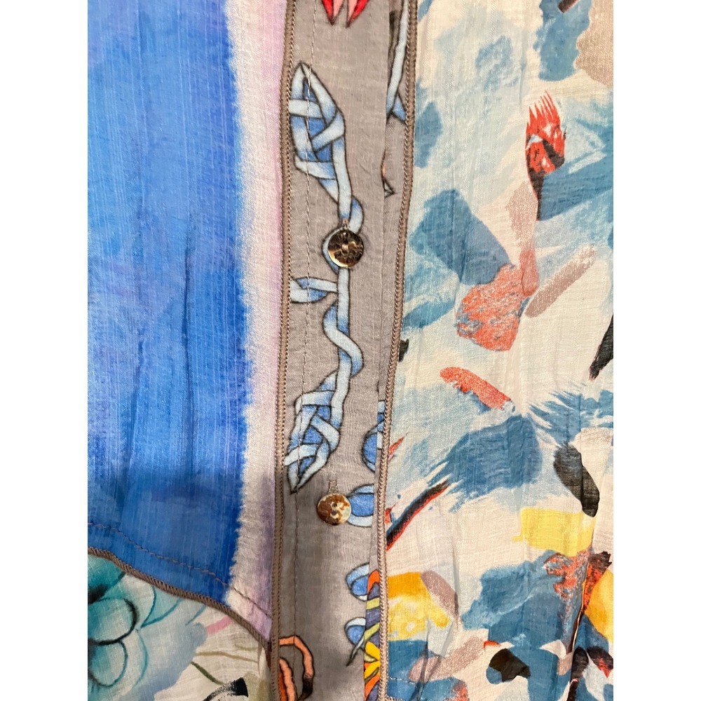 Fleur de Lis Tunic Top Womens Small Blue Floral Patchwork Art to Wear - Picture 5 of 8